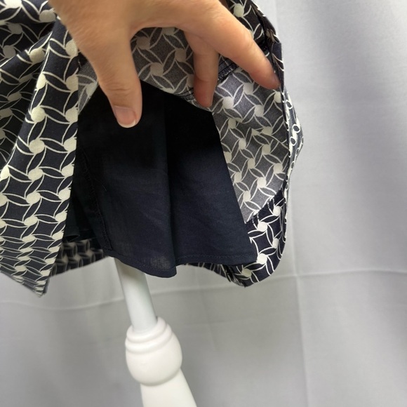 Talbots Silk Cotton Navy White Geometric Printed Sleeveless Belted Dress NWT - Picture 7 of 11